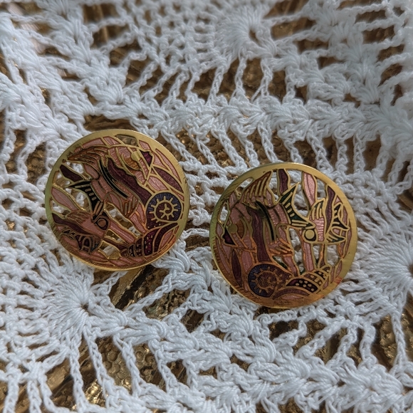 Vintage Cloisonne Fish Pierced Earrings - Picture 2 of 3